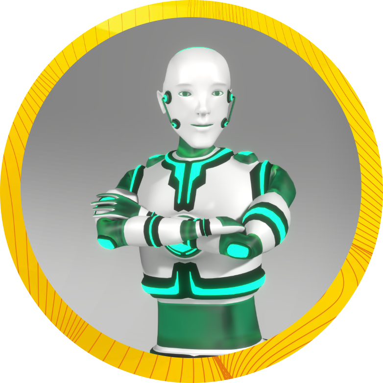 Logo MAKE TECHNOLOGY — robot vert et blanc dans un cercle jaune